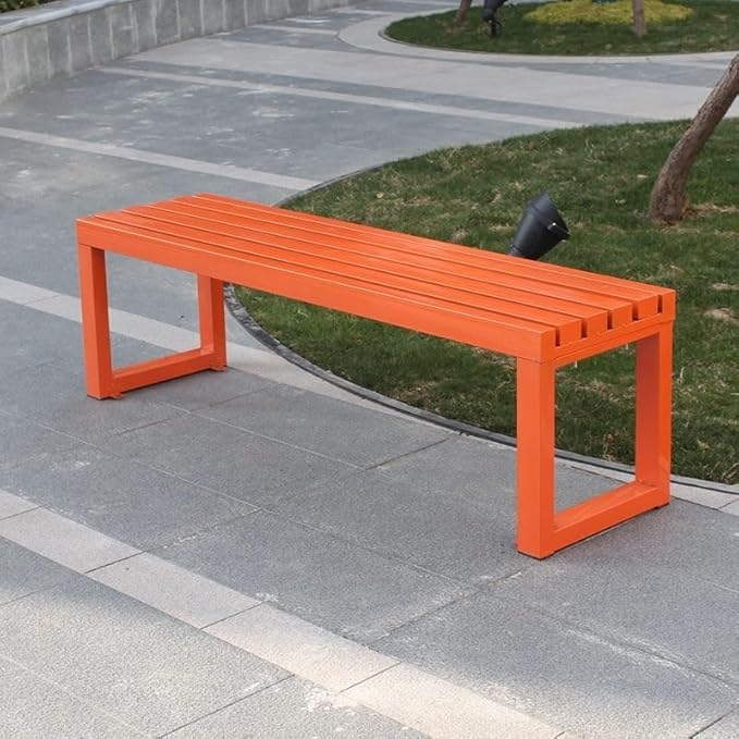 Weatherproof Metal Dining Bench, Outdoor Bench Backless Patio Bench 2-Person Farmhouse Bench Garden Bench for Kitchen, Living Room, Entryway(Orange,5.9ft)