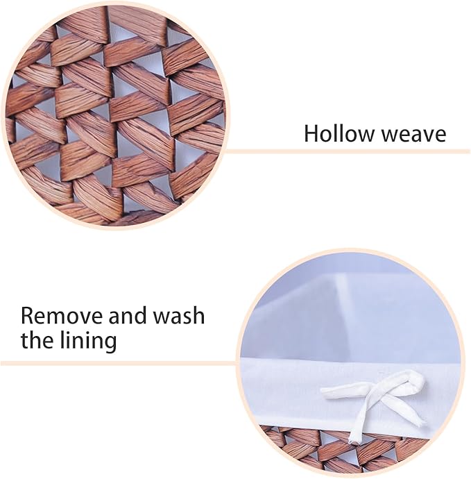 Rectangular Woven Seagrass Storage Bin with Handle,Kingwillow. (water hyacinth, Large)