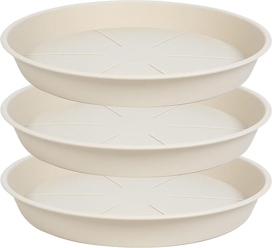 3 Pack of Plant Saucer 25 26 inch, 4.2" Depth, Large Heavy Duty Plastic Saucers 24" 26" Round, Plant Drip Trays for for Indoors Outdoor, Plant Water Tray for Planters 23-27" (26", Beige)
