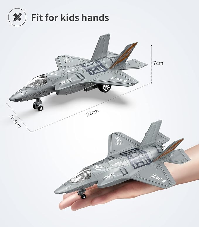 Geyiie Airplane Toy for Kids 3-8, Alloy Fighter Jet Toy Plane with Lights and Sounds, Durable Diecast Metal Airplane Model, Birthday for Boys and Girls