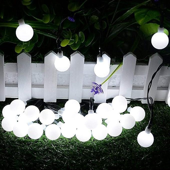 Globe Ball Fairy Lights, 50 LEDs 23ft/7M Solar Led Globe String Lights Waterproof with Two Lighting Modes for Garden Outdoor Party Christmas Decoration (Cold White)