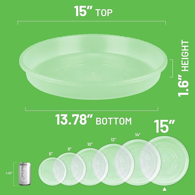 MUDEELA 6 Pack of 15 inch Plant Saucer, Durable Plastic Plant Trays for Indoors, Clear Plastic Flower Plant Pot Saucer, Made of Thicker, Stronger Plastic, with Taller Design