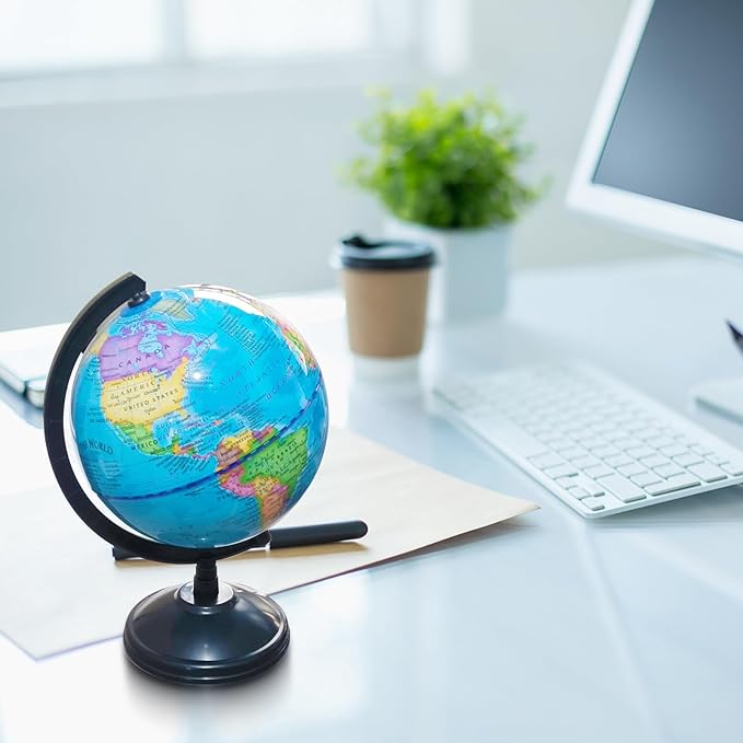 6'' Geographic World Globe,Kids Educational Globes with Stand,Decorative Rotating World Map Globes Decor,Political Globe for Child Classroom Geography Teaching,Kids Room