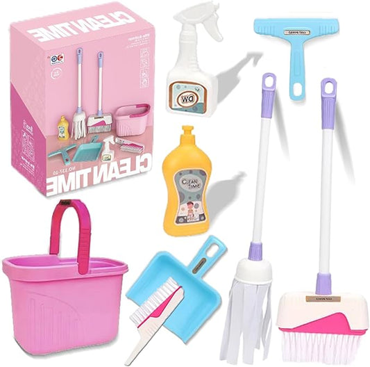 Kids Cleaning Toy Set - Pretend Play Cleaning Tools with Mop, Broom, Bucket & Spray Bottle - STEM House Role Play Toys for Girls & Boys 3-5 Years