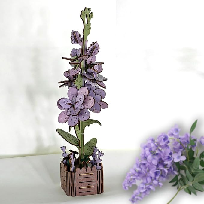 3D Wooden Puzzles for Kids DIY Wooden Flower Building Block Set Craft for Children Adults to Build Valentine's Day/Mother's Day/Teacher's Day/Birthday Gifts (Violet)