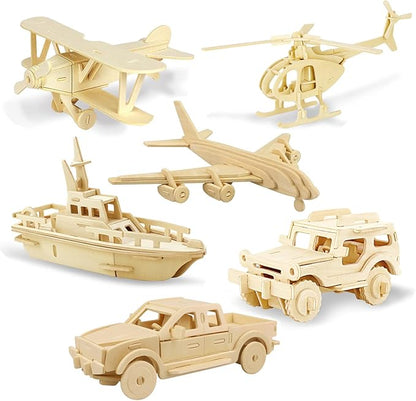 Georgie Porgy 3D Wooden Puzzles, DIY Models Kits for Kids, Dinosaur Animal Airplane Car Woodcraft Construction Toy DIY Projects (Airplanes Off-Road Vehicle Cars Yacht)