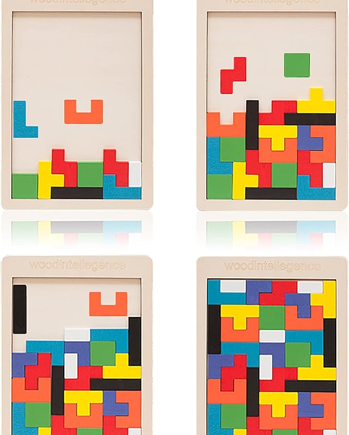 Large Wooden Blocks Puzzle Brain Teasers Toy Geometric Tangram Brain Teaser Puzzles Geometry Jigsaw 3D Russian Blocks Game STEM Montessori Educational Gift for Kids Adults