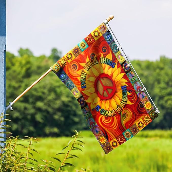 FLAGWIX Flags - Hippie Every Little Thing Is Gonna Be Alright Sunflower Flag DDH1403, House Flag (29.5" x 39.5") - USA House Garden Flags Premium Polyester - Decorative Outdoor Flags