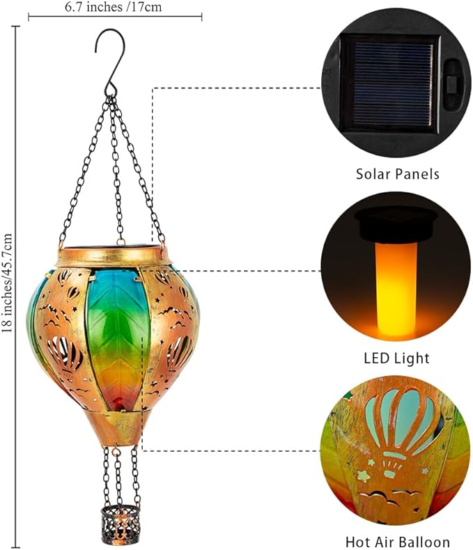 Hanging Solar Hot Air Balloon Lantern with Flame Outdoor Waterproof, Solar Outdoor Lanterns Light Garden Patio Decor Indoor, Balloon Lanterns Mother's Day Gifts for Women Grandma Mom