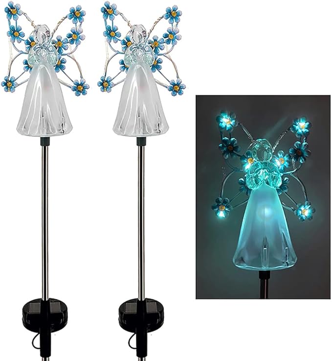 YWBL-WH 2PCS Angel Solar Lights LED Solar Garden Stake Lights Outdoor Garden Eternal Light Angel Decoration (Blue)