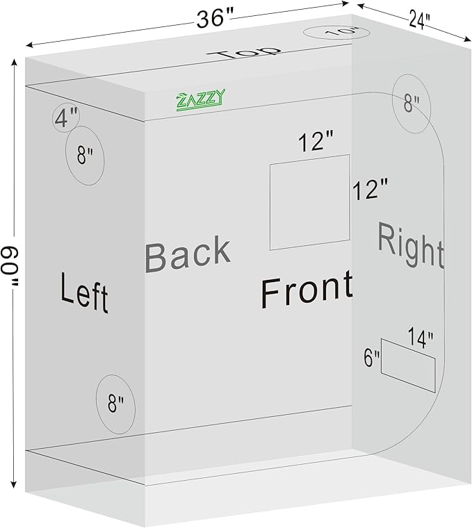 zazzy Grow Tent, 24"x36"x60" Hydroponic Grow Room Grow Tent Reflective Mylar Grow Tent with Window & Floor Tray for Indoor Plant Growing