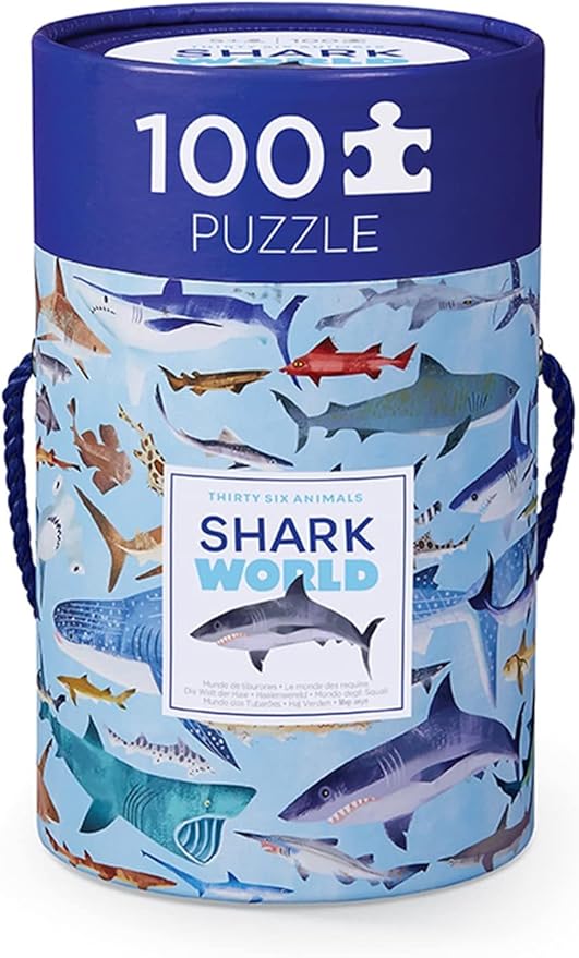 Crocodile Creek 100-Piece Jigsaw Puzzle for Kids Ages 5 and Up - Fun and Educational Table or Floor Puzzles - Storage Canister with Handle - Sharks - 14” x 19” Finished