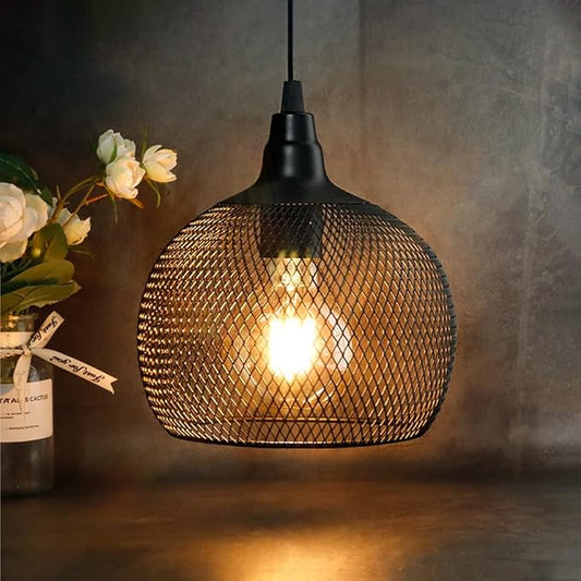 JHY DESIGN Hanging Lamp Black Battery Powered Decorative Pendant Lamp Metal Cage Battery Lamp with 6 Hours Timer for Bar Bedroom Garden Parties Patio Indoor Outdoor Living Room(Round)