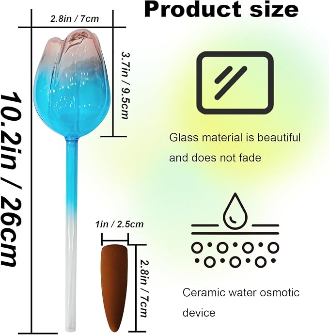 2 PC Glass Water Globes for Plants, Self-Watering Plant Device Plant Watering Globes Tulips Insert Spikes Drip Devices for Indoor & Outdoor Plants