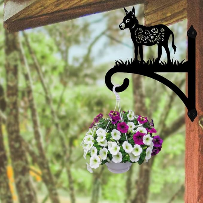 peacoblue Iron Plant Hangers Hooks for Outdoor Indoor Hanging Plants Flower Fern Pots Lantern Bird Feeder Wind Chime,12"x15.7" Weather Resistant Metal Wall Holder for Porch Garden Farmhouse(Donkey)