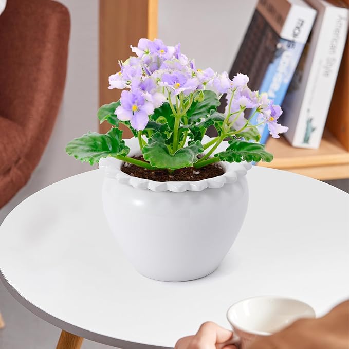 Self Watering Plant Pot African Violet Pots Ceramic 6.5 * 4.6 * 4 inch White for Indoor Flowers and Plants Simple Plant Self Watering Pot Modern Decor Pots Efficient Absorption Water