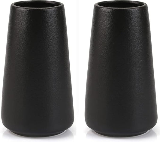 Simple Vase for Flowers Plants, Matte Vases for Modern Table Shelf Home Decor Wedding Boho Decor, 6" H Frosted Elegant Ceramic Vase for Pampas Grass Fluffy Stem Bouquet Lavender Flowers (Black, 2)