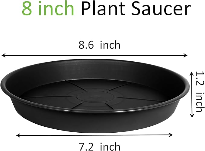 2 Pack of Plant Saucer 8 inch, Black Plastic Flower Plant Pot Saucer, Heavy Duty Plant Drip Trays Saucers for Indoor, Plant Water Tray for Planters