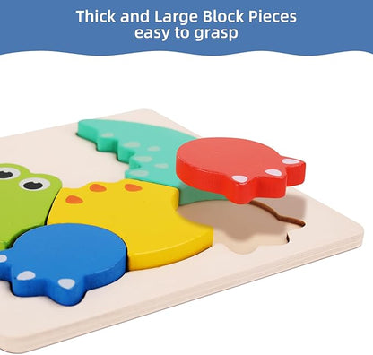 QZMTOY Toddler Puzzles 10 Pack Wooden Puzzles for Toddlers,Montessori Puzzles for 1-3 2-4 Year Old,Infant Baby Learning Toys,Animal Vehicle Shape Jigsaw Puzzles Gift for Boys Girls-Large 3D Blocks…