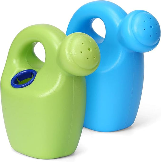 Beach Sand Watering Can Toy for Kids, Havy Duty Plastic Water Can for Garden Beach Bath Play Time, Water Can Garden Sandbox Tools for Boys Girls, 2PCS - Blue Green
