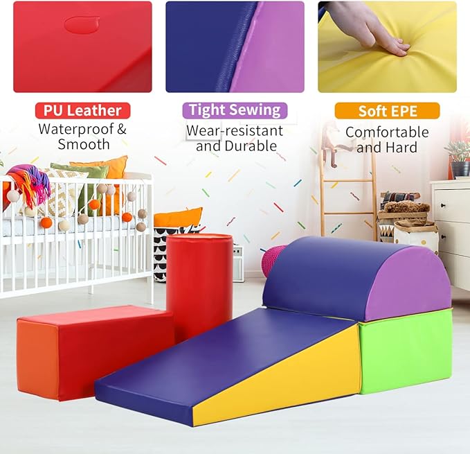 Kids Climb & Crawl Toys for Toddlers 1-3 Baby Playing Blocks 5pcs Kids Climbing Toys Indoor Crawling Gym Equipment for Toddler Fun Foam Climbing Blocks for Kid Development Hands-On Skills