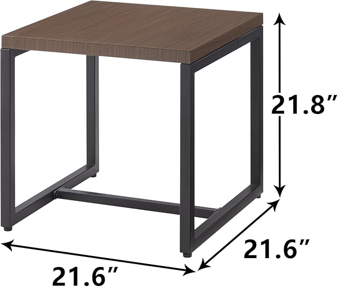 Patio Tables Outdoor Coffee Table - Steel Side Tables End Table for Proch Deck Balcony Garden Squre Brown Tabletop