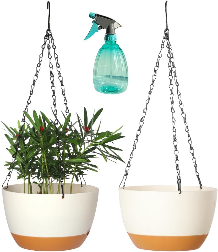 Lookat 2 Pack Hanging Pots for Plants Outdoor Indoor, 10 Inch Hanging Planters with Drainage Hole (10 inch-White)