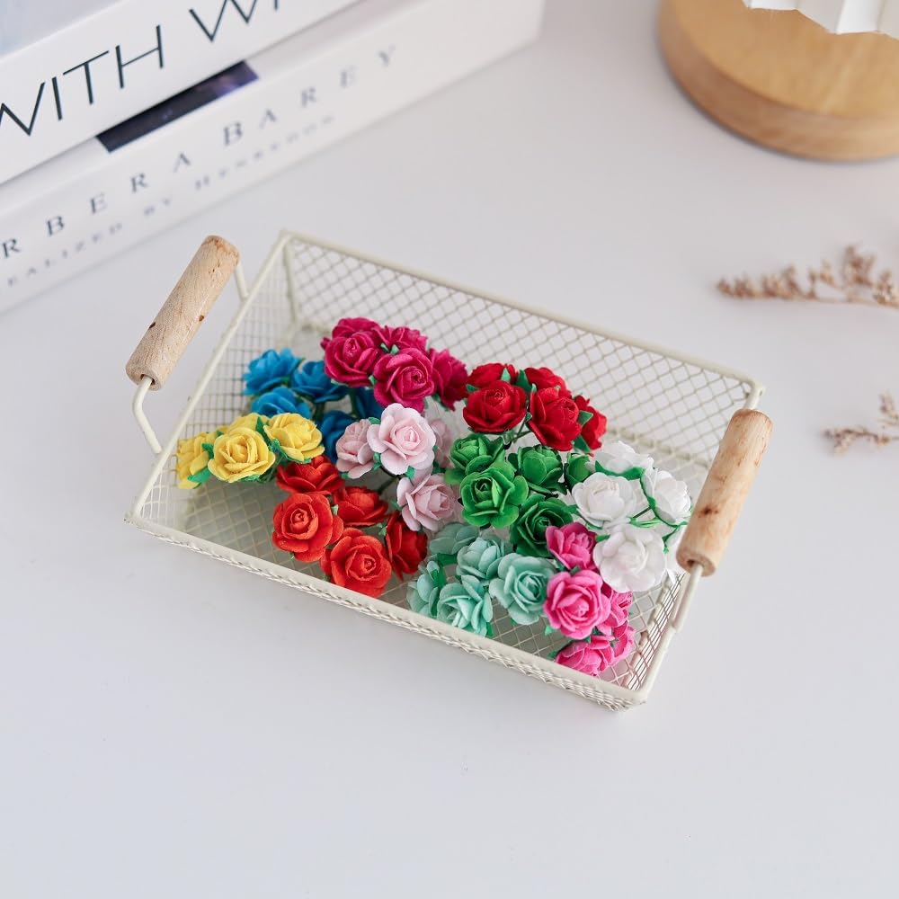 Handmade 50 pcs Mini Mulberry Paper Roses 18 mm Mulberry Paper Flowers Scrapbooking Wedding DIY Craft (Mixed Colors)