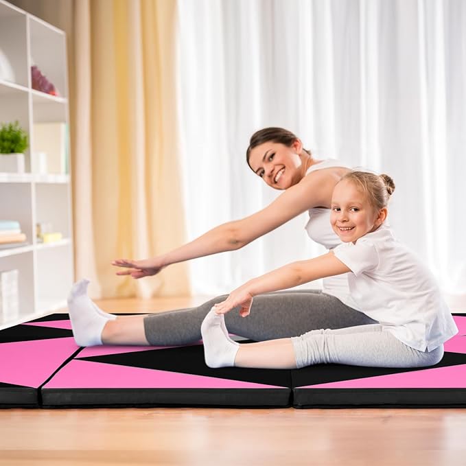 Giantex 4'x10'x 2" Gymnastics Mat, 4-Panel Folding Aerobics Exercise Mat w/Hook & Loop Fastener, Carrying Handle, Portable Tumbling Mat for Stretching Yoga Cheerleading Martial Arts