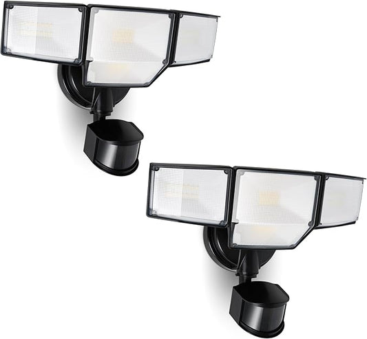 LUTEC 80W 9000LM LED Security Lights Motion Sensor Outdoor Lights, 4 Head LED Flood Light Outdoor 5000K Daylight, IP65 Waterproof, Motion Detected Light for Outside, Garage, Yard - 2 Pack (Black)