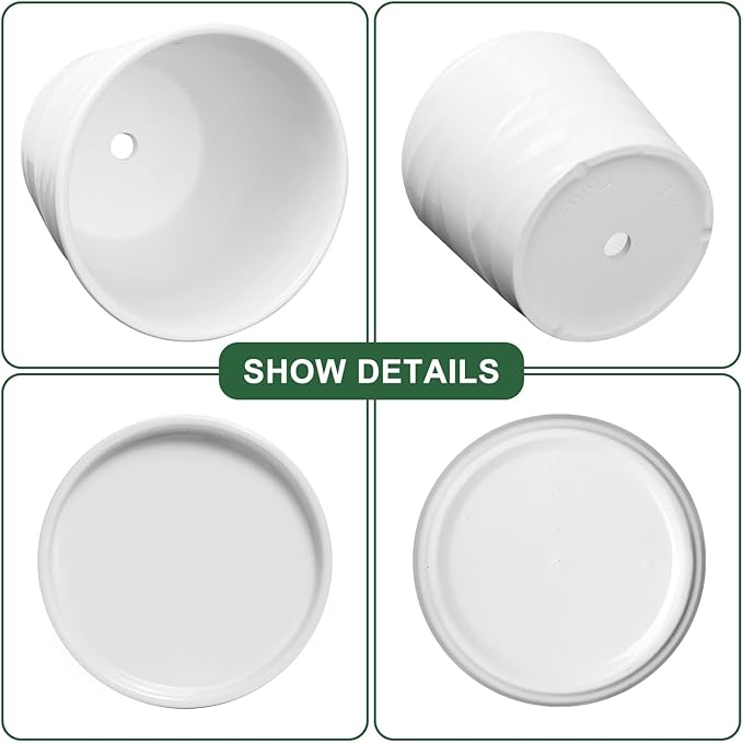 6.7 + 5.5 Inch Plant Pot, Ceramic Planter with Drainage and Saucer，Ceramic Pots for Plants, Indoor Plant pots，Succulent Orchid Flower Pot(Pure White)