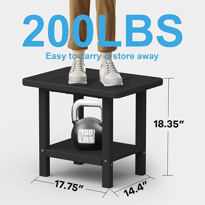 Outdoor Side Table - 2-Tier Storage All Weather Outdoor End Table for Patio - HDPE Morden Easy Maintenance Adirondack Side Table for Pool Porch Balcony Garden Lawn Backyard Outside Indoor