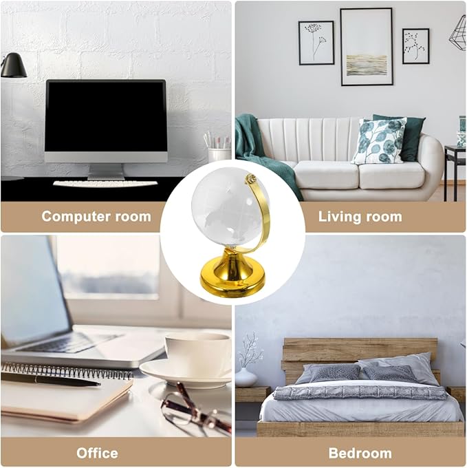BESPORTBLE Crystal Globe Miniature Desktop World Globe with Stand World Map Handcraft Decoration Ornament for Living Room Bedroom Library Classroom Office Golden