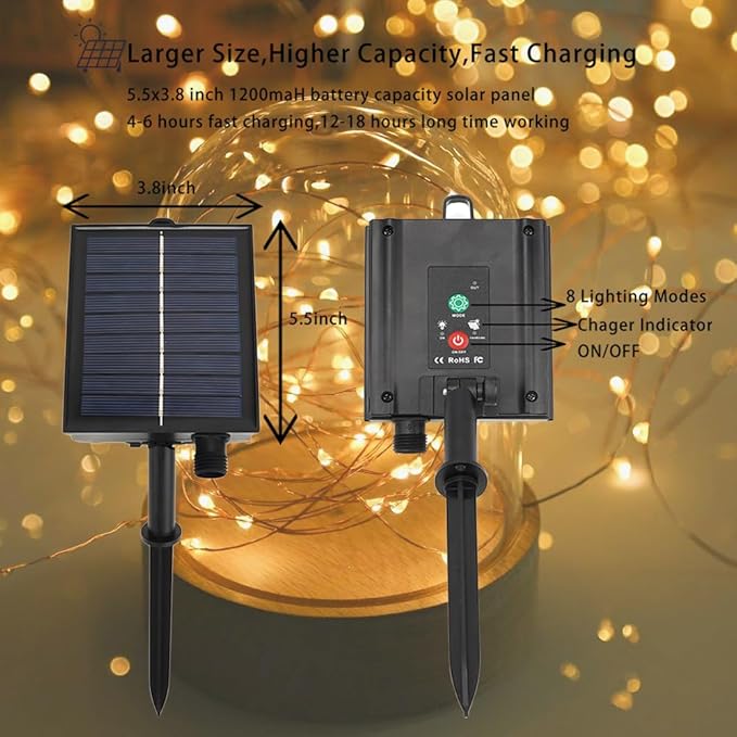 Solar String Lights Outdoor,200FT 600 LEDs Solar Fairy Lights,Waterproof Solar Light for Outside 8 Modes Button Controlled for Patio Gardens Backyard Tree Wedding Christmas,Warm White