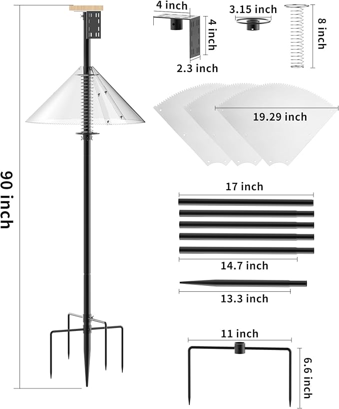 Bird Feeder Pole with Squirrel Baffle - 90 Inch Bird House Pole for Outdoors Heavy Duty, Squirrel Proof Baffle with Stainless Steel Spring for Better Defense, Slip-Fit Connection
