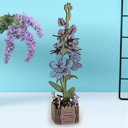 3D Wooden Puzzles for Kids DIY Wooden Flower Building Block Set Craft for Children Adults to Build Valentine's Day/Mother's Day/Teacher's Day/Birthday Gifts (Violet)