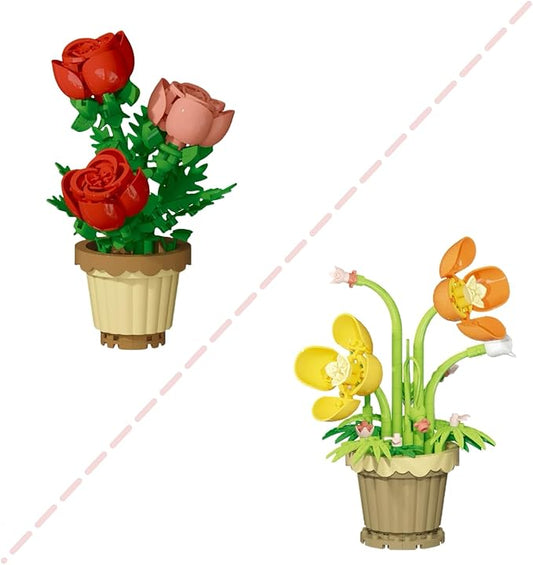 Party Favors for Kids, Tiny Plants Mini Flowers Building Blocks Set for Classroom Prize, Flowers Building Toy, Birthday Gifts for Boys Girls (Rose+Papaver rhoeas)