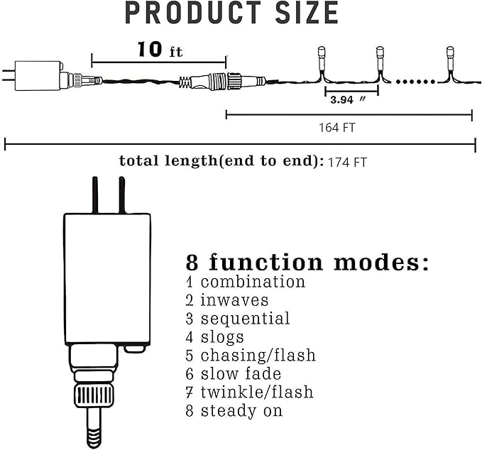 Dazzle Bright 164 FT 500 LED Christmas String Lights, Waterproof Green Wire String Lights with 8 Modes, Outdoor Christmas Decorations for Indoor Garden Party Yard Decor (Multi-Colored)
