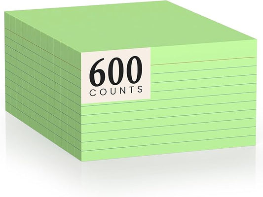 600 Count Index Cards 3 x 5 Inch Green Lined Flash Cards Ideal for Studying and To-do-List, Portable Note Cards Taking for Students and Teachers, Flash Card Styled for Home, Office or School Use