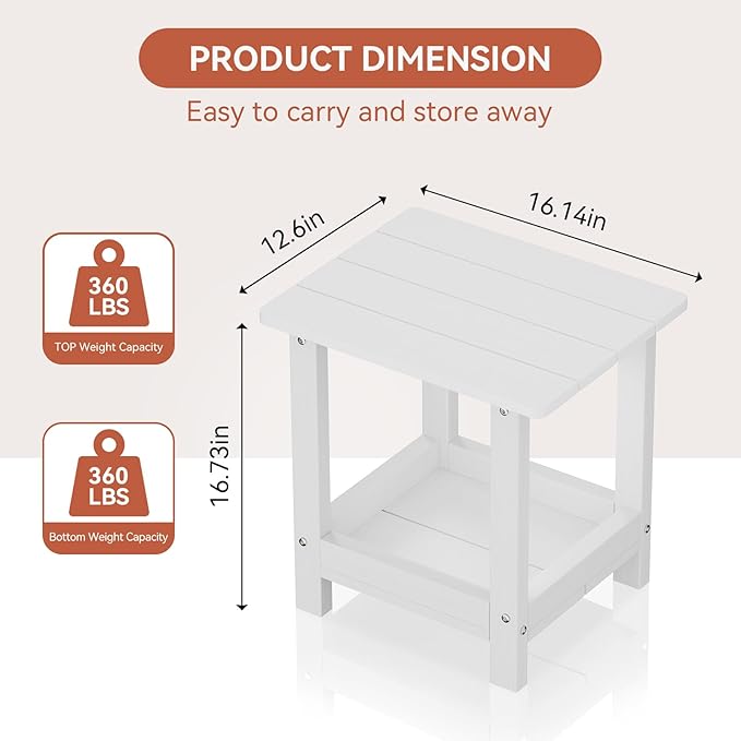 Outdoor Side Table for Garden, Lawn, Living Room Adirondack Tables for Outside 2-Tier HDPE Waterproof Small Outside Side Tables for Patio End Table for Adirondack Chair, 2 Pcs, White