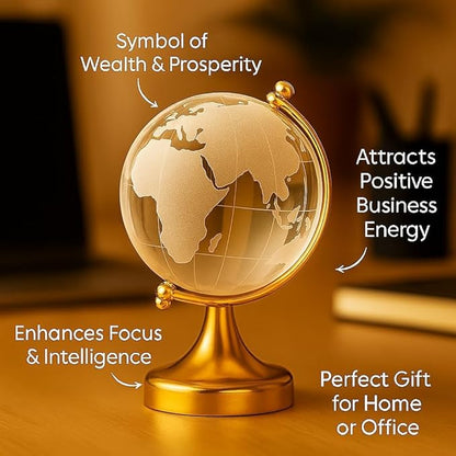 Elegant Crystal Globe with Gold Stand – 3D Decorative World Map, Modern Desk Ornament, Office & Home Decor (Medium)