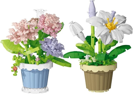 Party Favors for Kids, Tiny Plants Mini Flowers Building Blocks Set for Classroom Prize, Flowers Building Toy, Birthday Gifts for Boys Girls (Lily+Carnation)