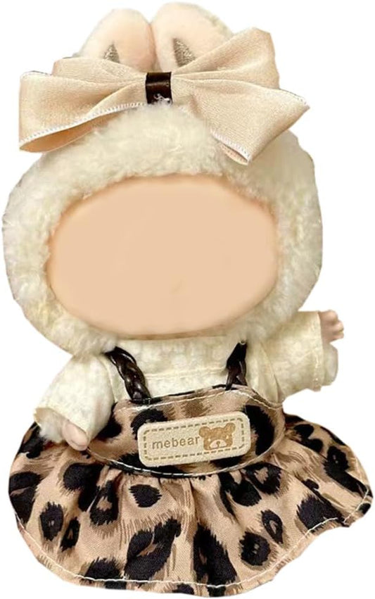 17cm Doll Clothes - Luxury Chic Style Set for 5.91-6.7“ (15-17cm) Dolls, Cute Premium Fashion Doll Outfit with Accessories -Leopard Print Dress +Plaid Bow