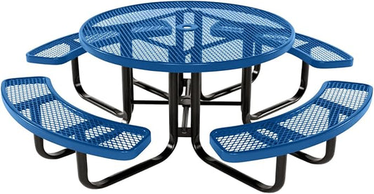 Coated Outdoor Furniture Heavy-Duty Portable Outdoor Kids Table with Umbrella Hole, Expanded Metal Kids Picnic Table, Commercial-Grade, Made in America (46 In, Round, Childrens, Textured Light Blue)