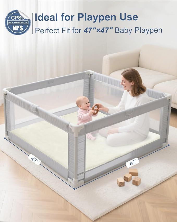 Thick Baby Play Mat for Floor,Padded Foam 47x47 Playpen Mat,Ultra Soft Support & Plush Feel Nursery Rug,Non Slip for Toddler,Infants,Kids Play,Yoga,Baby Crawling,Tummy Time (Beige)