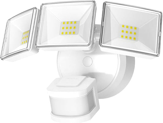 OREiN 3500LM/26W Flood Lights Outdoor, 240°/40FT Motion Sensor Outdoor Lights Dusk to Dawn Security Lights IP65 Waterproof 3 Modes for Outside 3500SQ.FT Front Door, Garage, White (Hardwired)