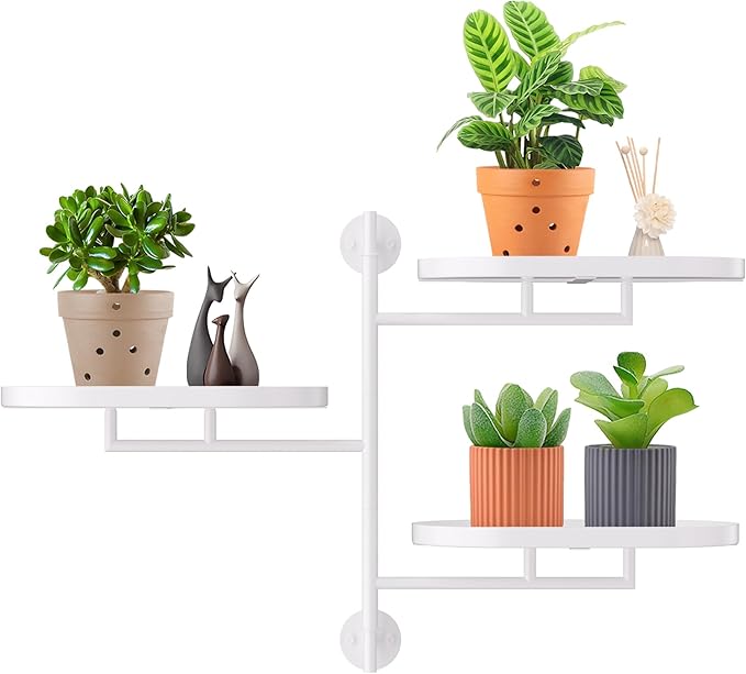 Rotating Window Plant Shelves for Multiple Plants Indoors,3-tier Metal Corner White Plant Stand Holder Floating Plant Shelf for Wall，Windows Sill Gifts for Plant Lovers to Enhance Home Decor