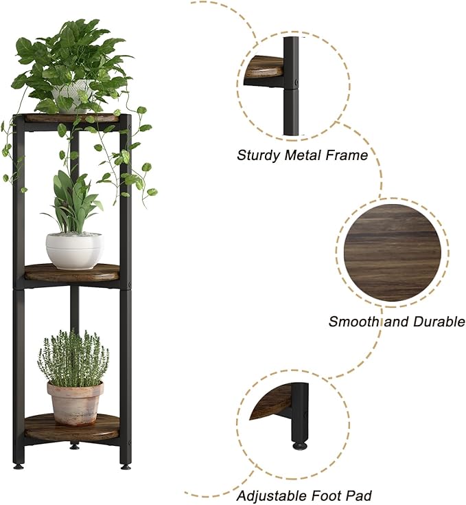 Plant Stand Indoor Corner Tall 3 Tier Metal Modern Flower Storage Plant Shelf Holder for Living Room Balcony Garden,Black (3 Tier-Black Round)