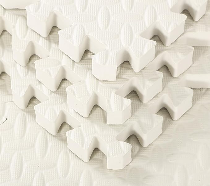 12 Tiles 12x12x1 inch EVA Interlocking Foam Floor Tiles Puzzle Exercise Mat Play Foam Mats for Boys Girls Baby Pets Home Classroom Nursery Gym (White)