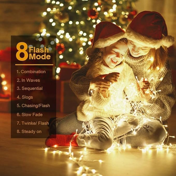 Quntis 328ft 500 LED Christmas String Lights, Waterproof Outdoor/Indoor Fairy Lights 8 Modes Plug in, Warm White Clear Wire for Home Bedroom Wedding Party Holiday Garden Tree Decorations Lighting